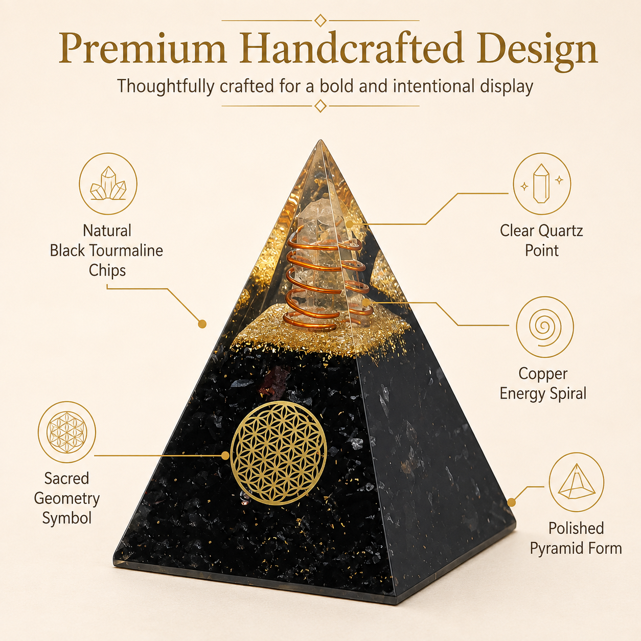 Black Tourmaline Orgone Crystal Pyramid For Meditation & Emf Protection