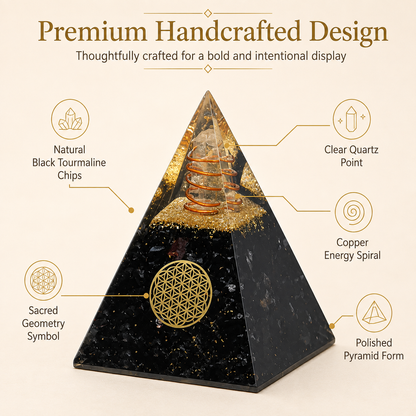 Black Tourmaline Orgone Crystal Pyramid For Meditation & Emf Protection