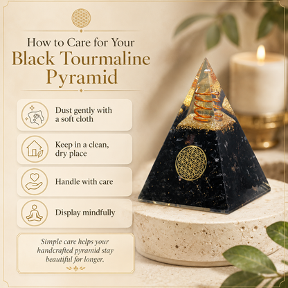 Black Tourmaline Orgone Crystal Pyramid For Meditation & Emf Protection