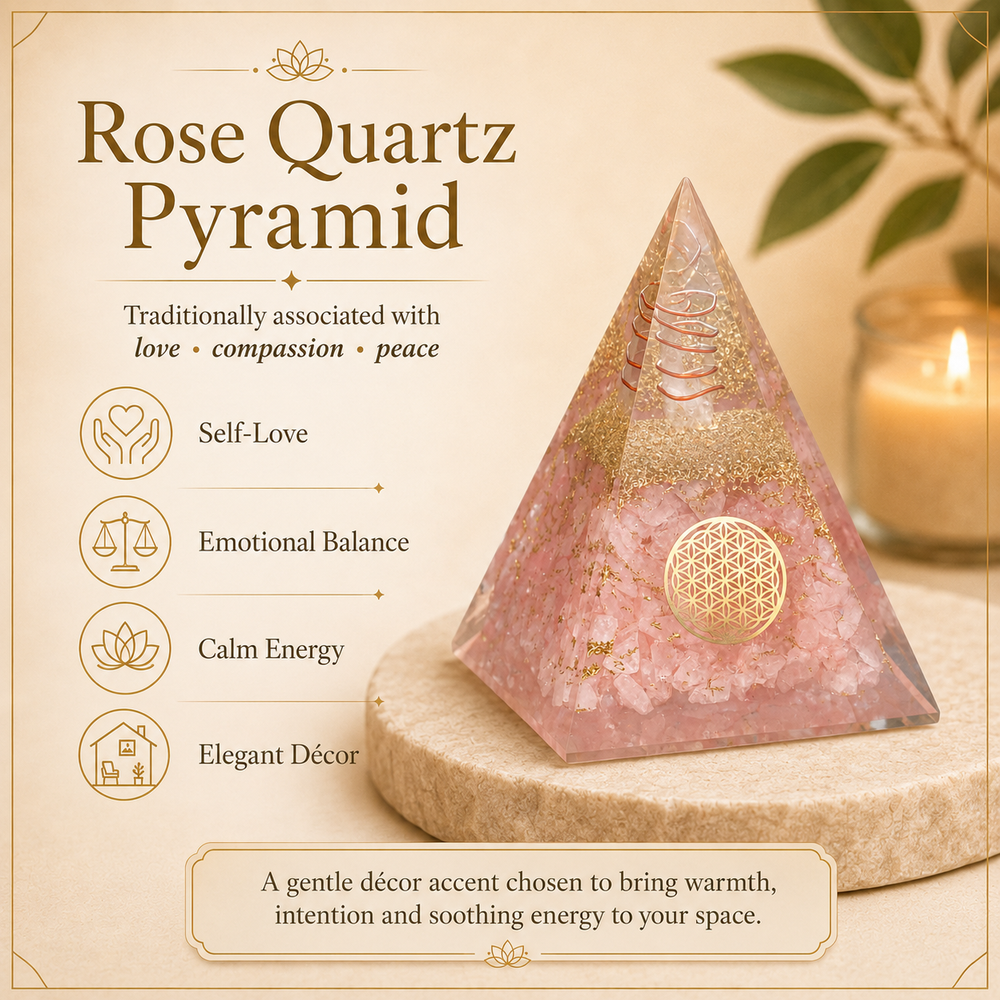 Rose Quartz Orgone Crystal Pyramid For Meditation and Emf Protection
