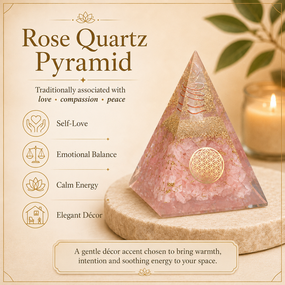 Rose Quartz Orgone Crystal Pyramid For Meditation and Emf Protection