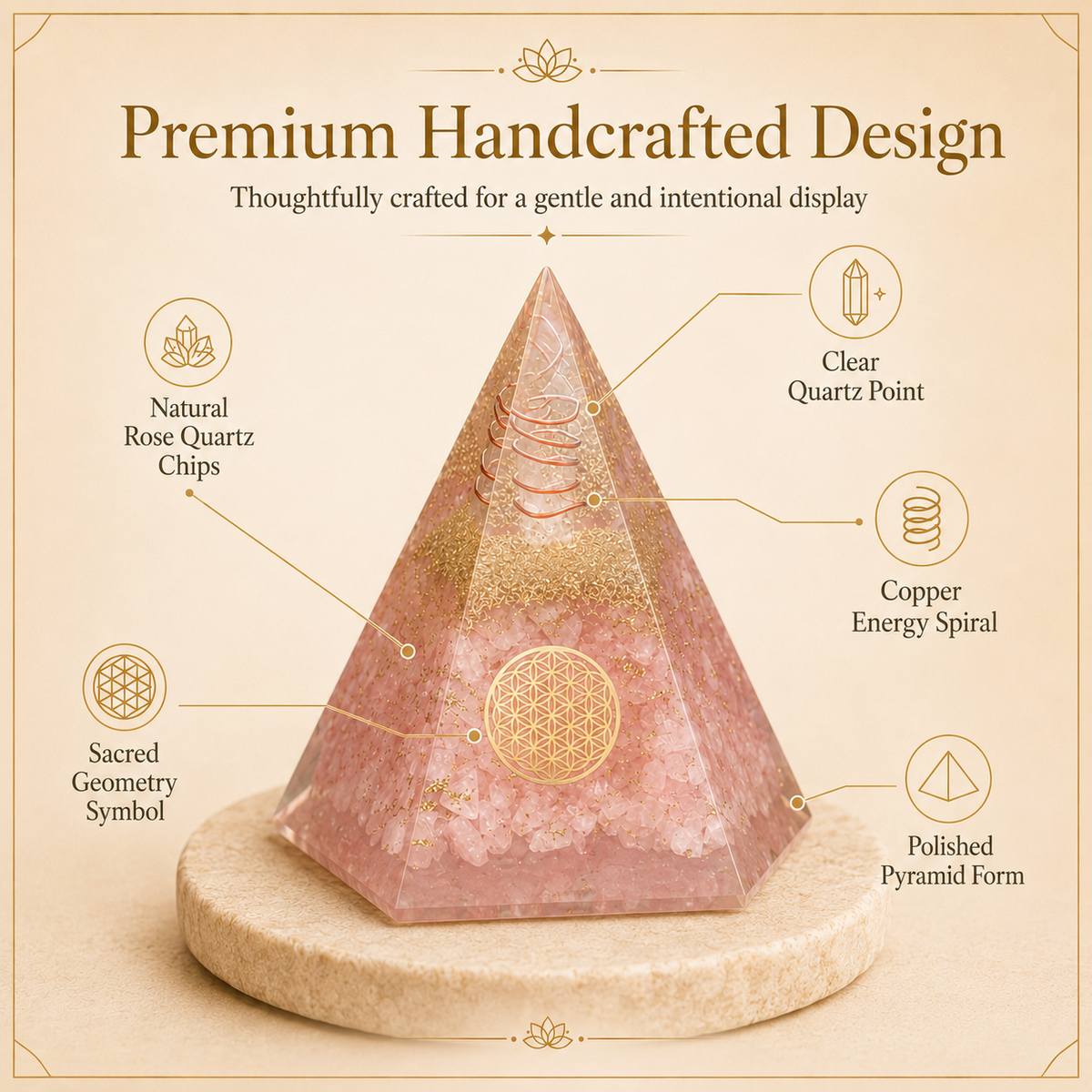 Citrine Orgone Crystal Pyramid For Meditation and Emf Protection