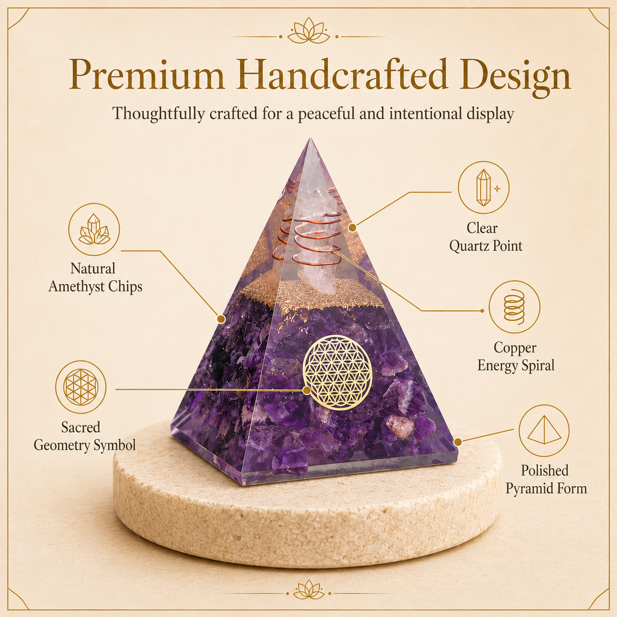 Amethyst Orgonite Pyramid for Meditation and Energy Healing