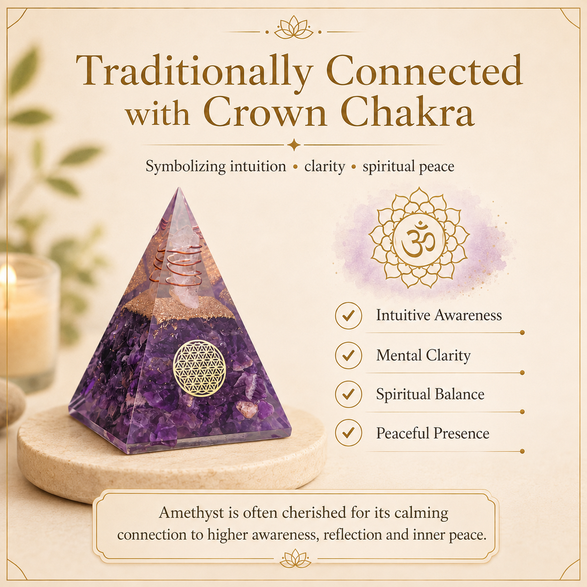 Amethyst Crystal Pyramid – Peaceful Energy and Chakra Healing