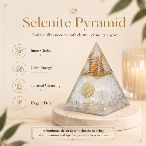 Selenite Orgone Crystal Pyramid For Meditation and Emf Protection