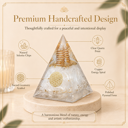 Selenite Orgone Crystal Pyramid For Meditation and Emf Protection