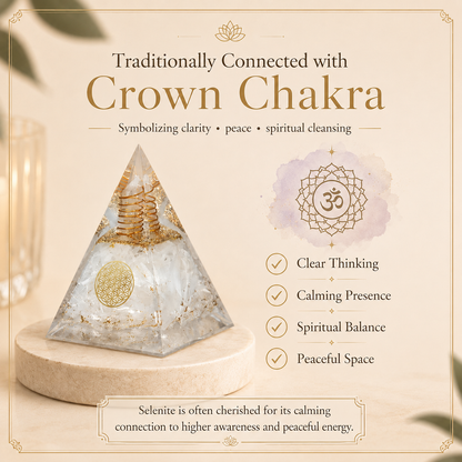 Selenite Orgone Crystal Pyramid For Meditation and Emf Protection