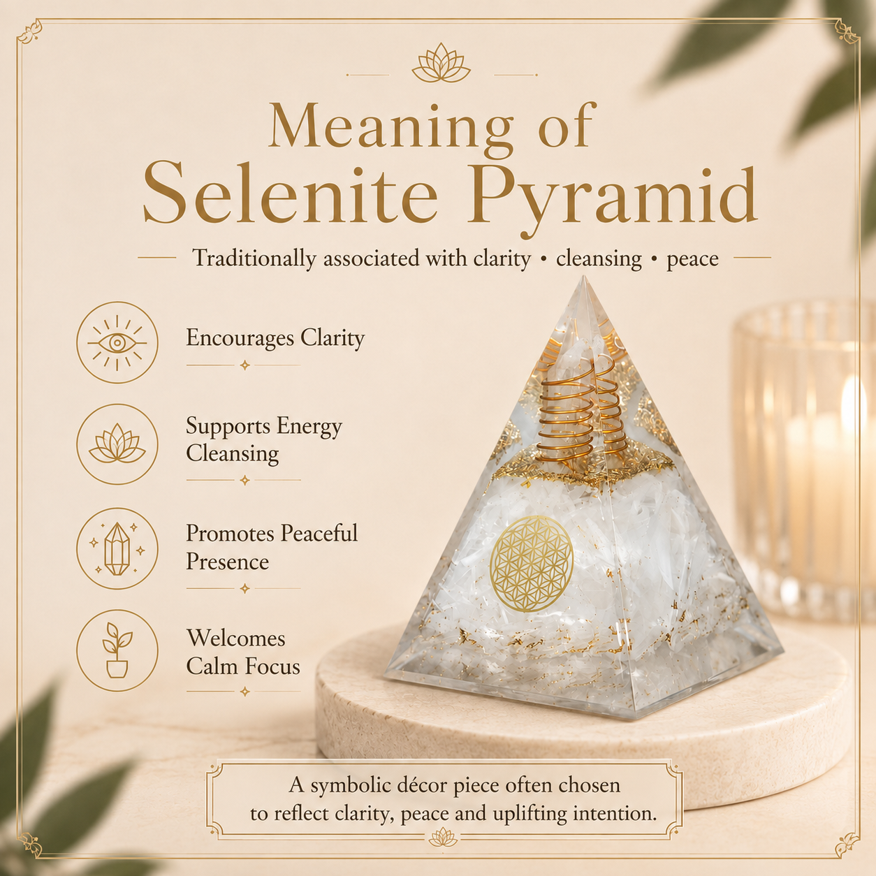Selenite Orgone Crystal Pyramid For Meditation and Emf Protection