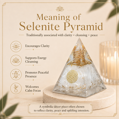 Selenite Orgone Crystal Pyramid For Meditation and Emf Protection