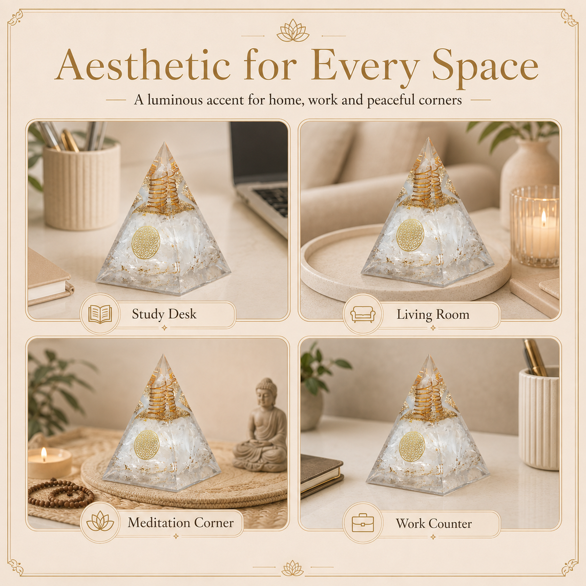 Selenite Orgone Crystal Pyramid For Meditation and Emf Protection