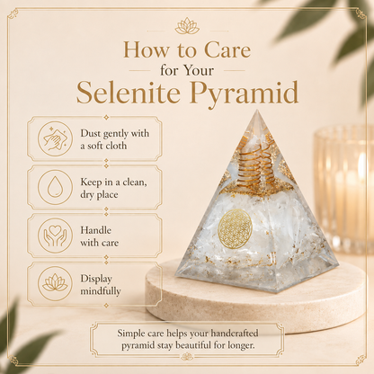 Selenite Orgone Crystal Pyramid For Meditation and Emf Protection