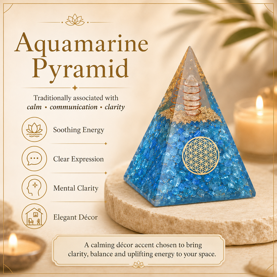 Aquamarine Healing Crystal Handmade Orgonite Pyramid For Yoga & Chakra Balancing