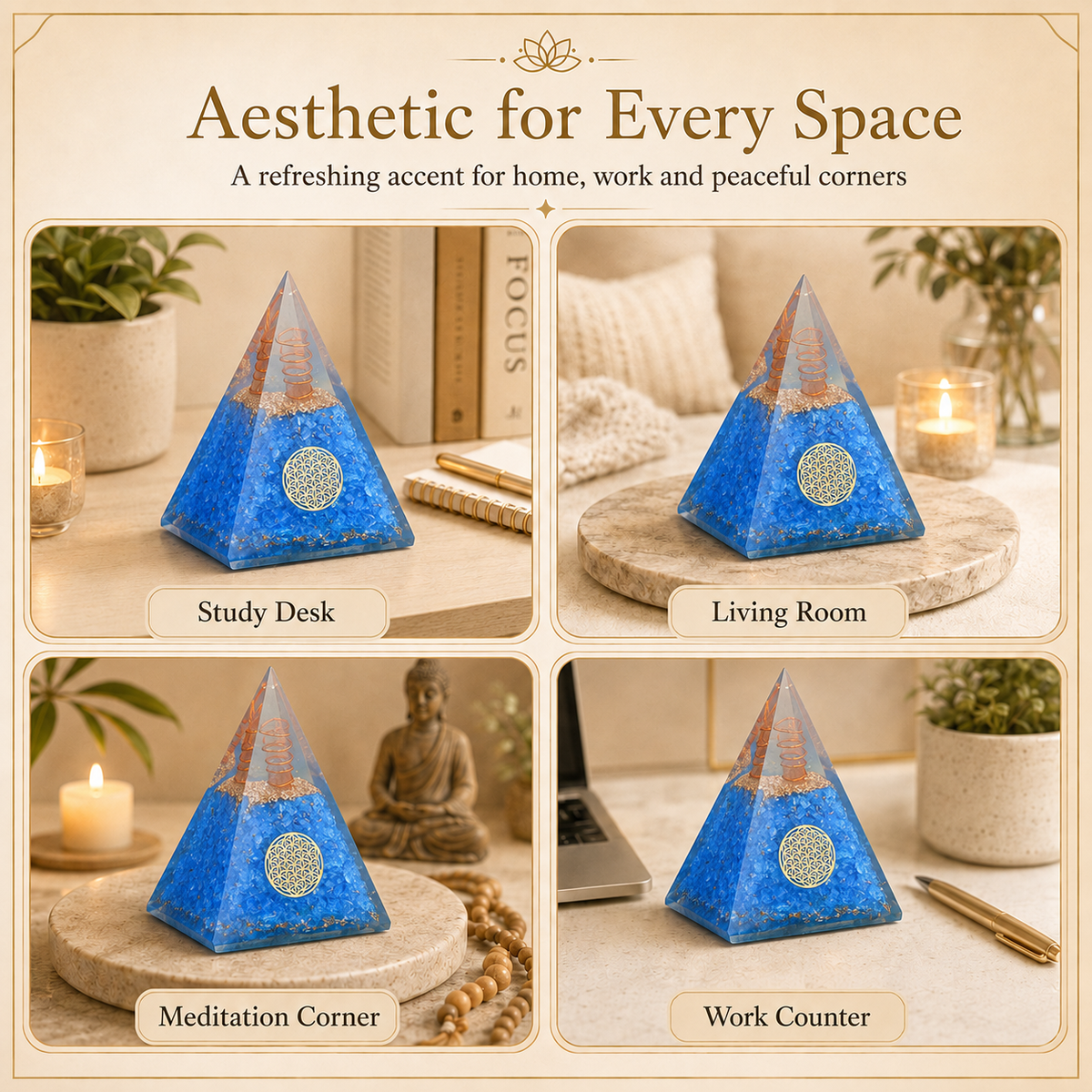Aquamarine Healing Crystal Handmade Orgonite Pyramid For Yoga & Chakra Balancing