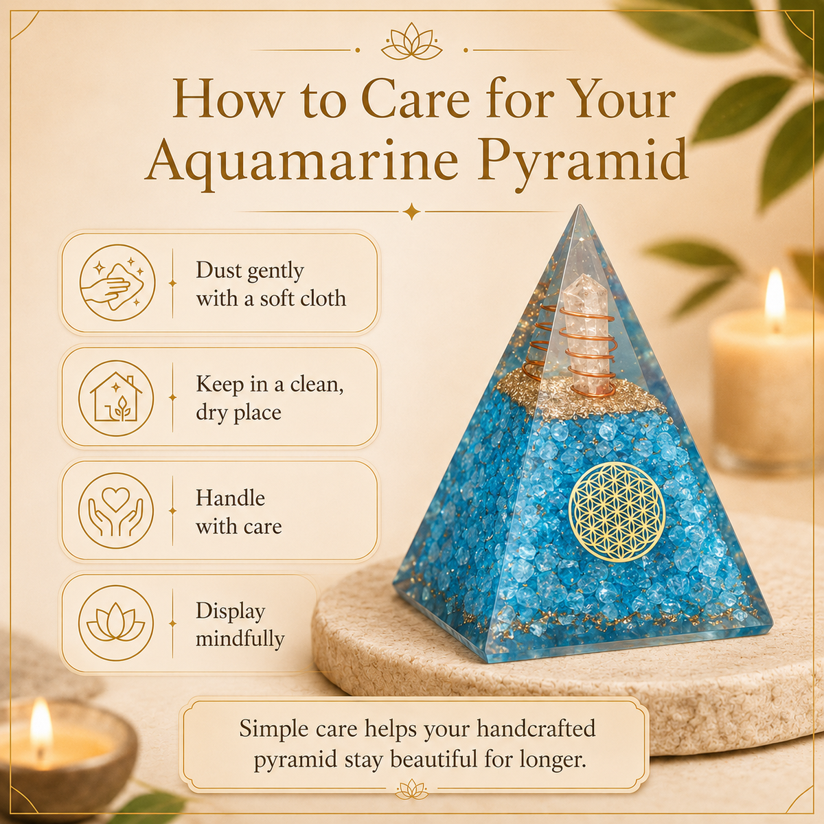 Aquamarine Healing Crystal Handmade Orgonite Pyramid For Yoga & Chakra Balancing