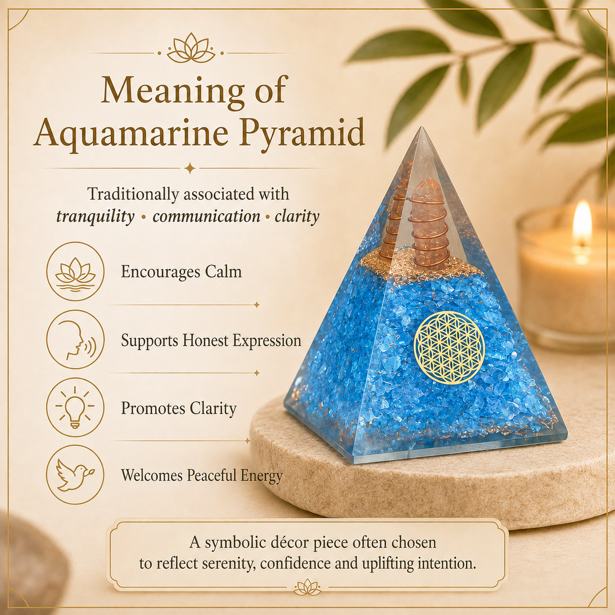 Aquamarine Healing Crystal Handmade Orgonite Pyramid For Yoga & Chakra Balancing