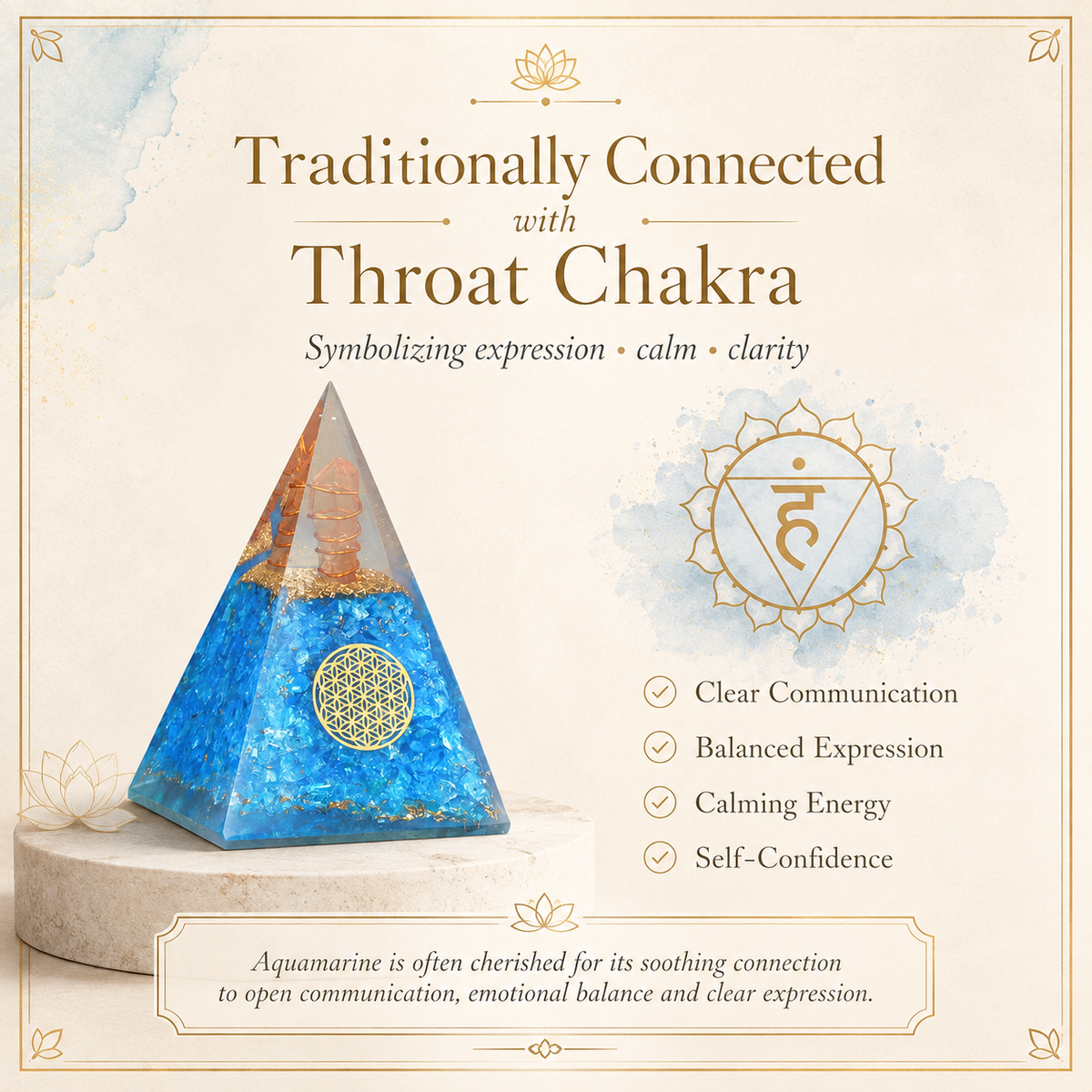 Aquamarine Healing Crystal Handmade Orgonite Pyramid For Yoga & Chakra Balancing