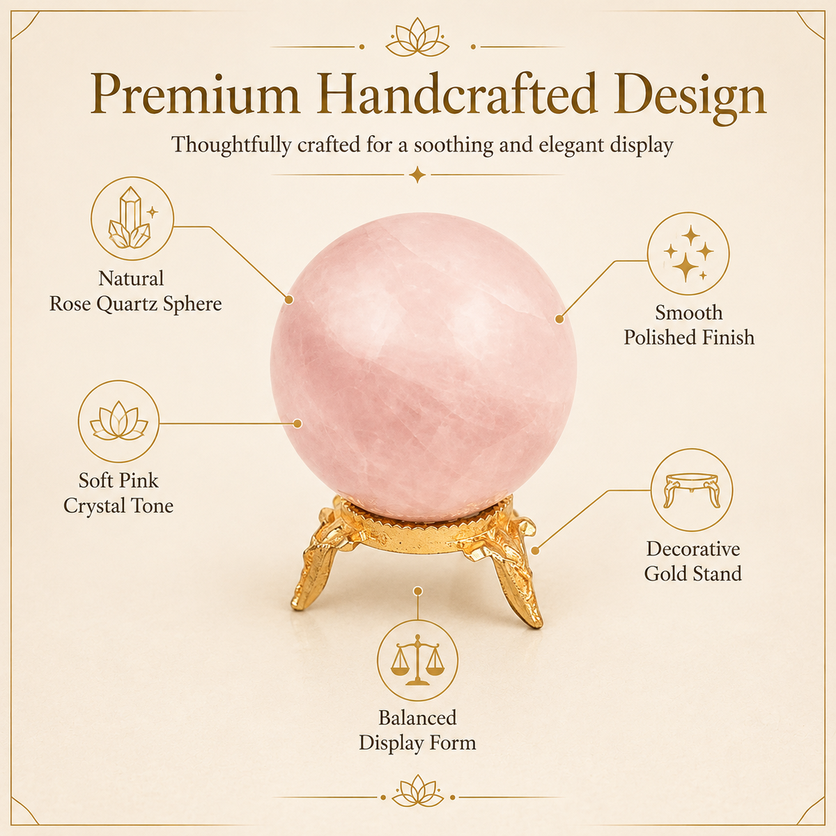 Rose Quartz Crystal Sphere Glass Ball With Stand