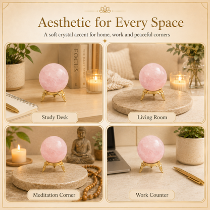 Rose Quartz Crystal Sphere Glass Ball With Stand