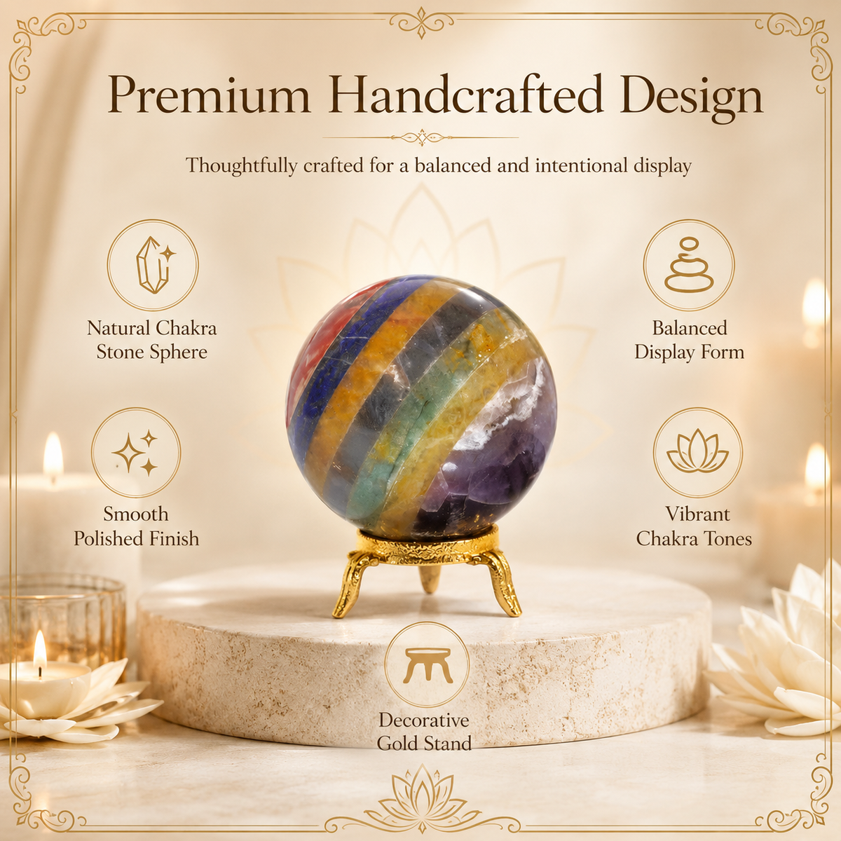 Seven Chakra Crystal Ball With Stand For Meditation