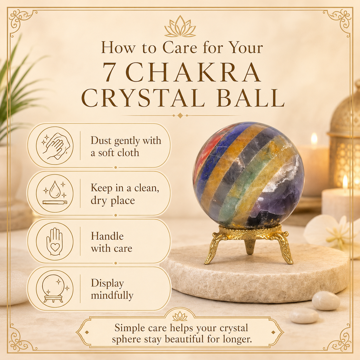 Seven Chakra Crystal Ball With Stand For Meditation