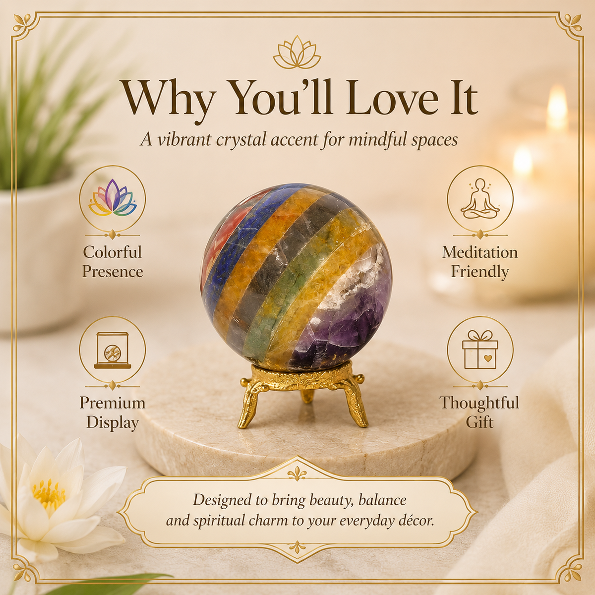 Seven Chakra Crystal Ball With Stand For Meditation