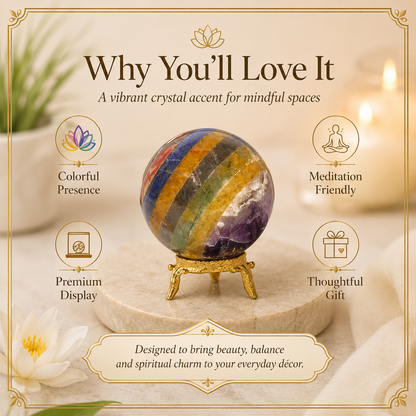 Seven Chakra Crystal Ball With Stand For Meditation