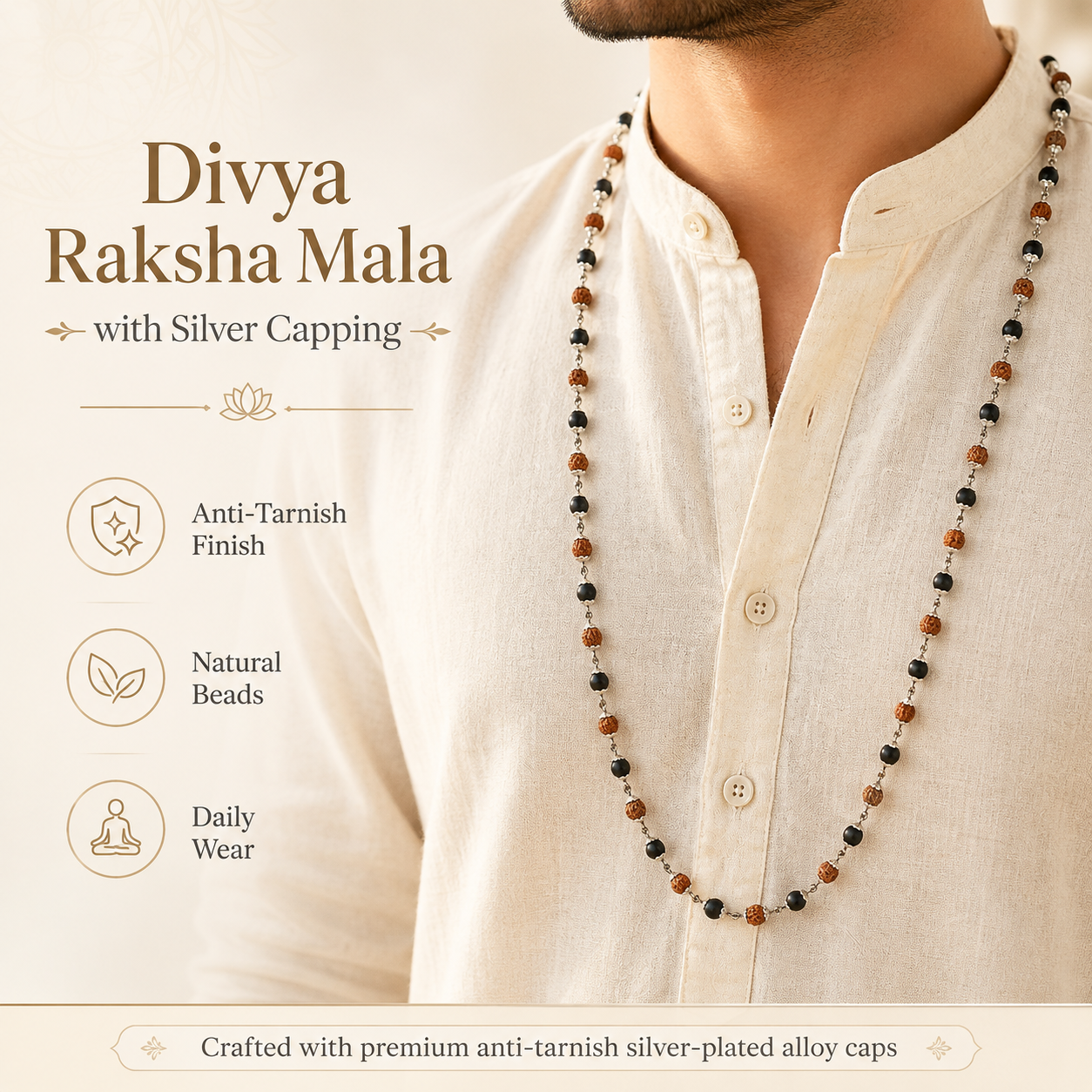 Divya Raksha Rudraksha & Karungali Mala with Silver Capping