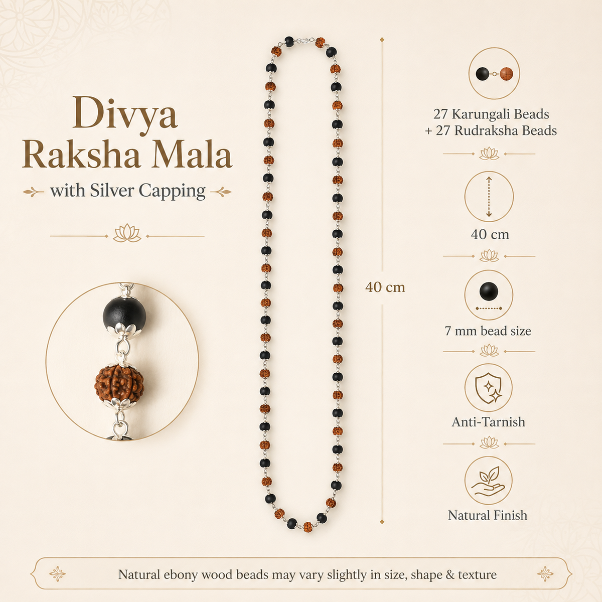 Divya Raksha Rudraksha & Karungali Mala with Silver Capping