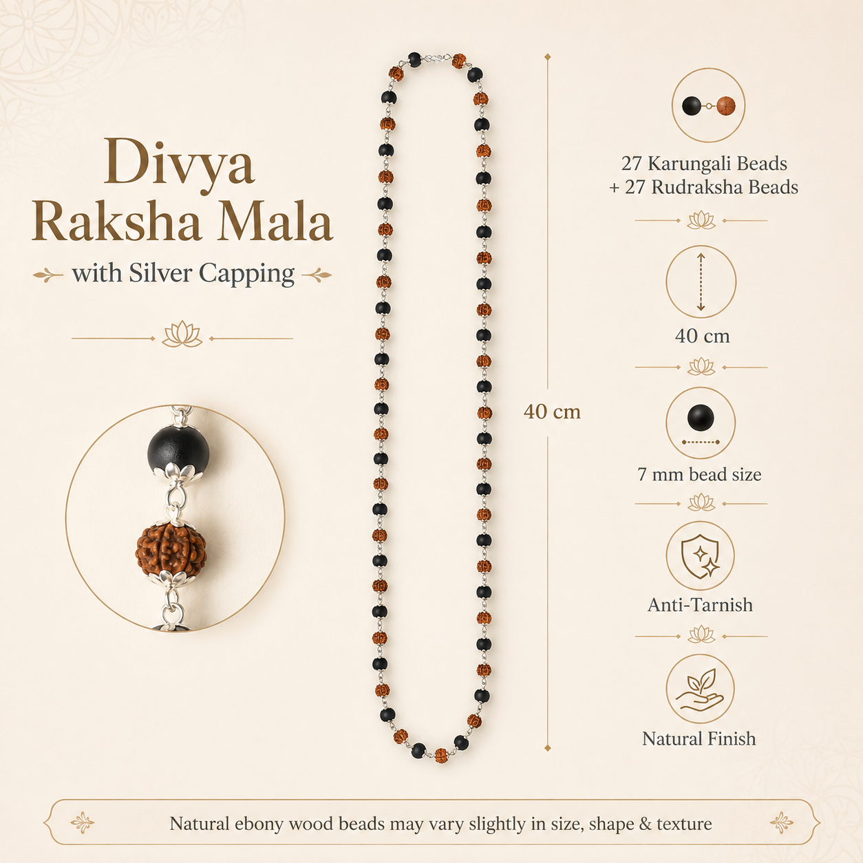 Divya Raksha Rudraksha & Karungali Mala with Silver Capping
