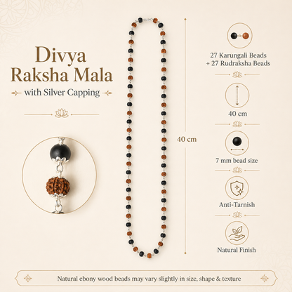 Divya Raksha Rudraksha & Karungali Mala with Silver Capping