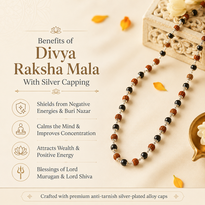 Divya Raksha Rudraksha & Karungali Mala with Silver Capping