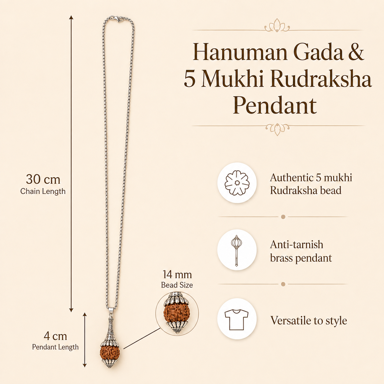 Rudraksha Hanuman Gada Pendant