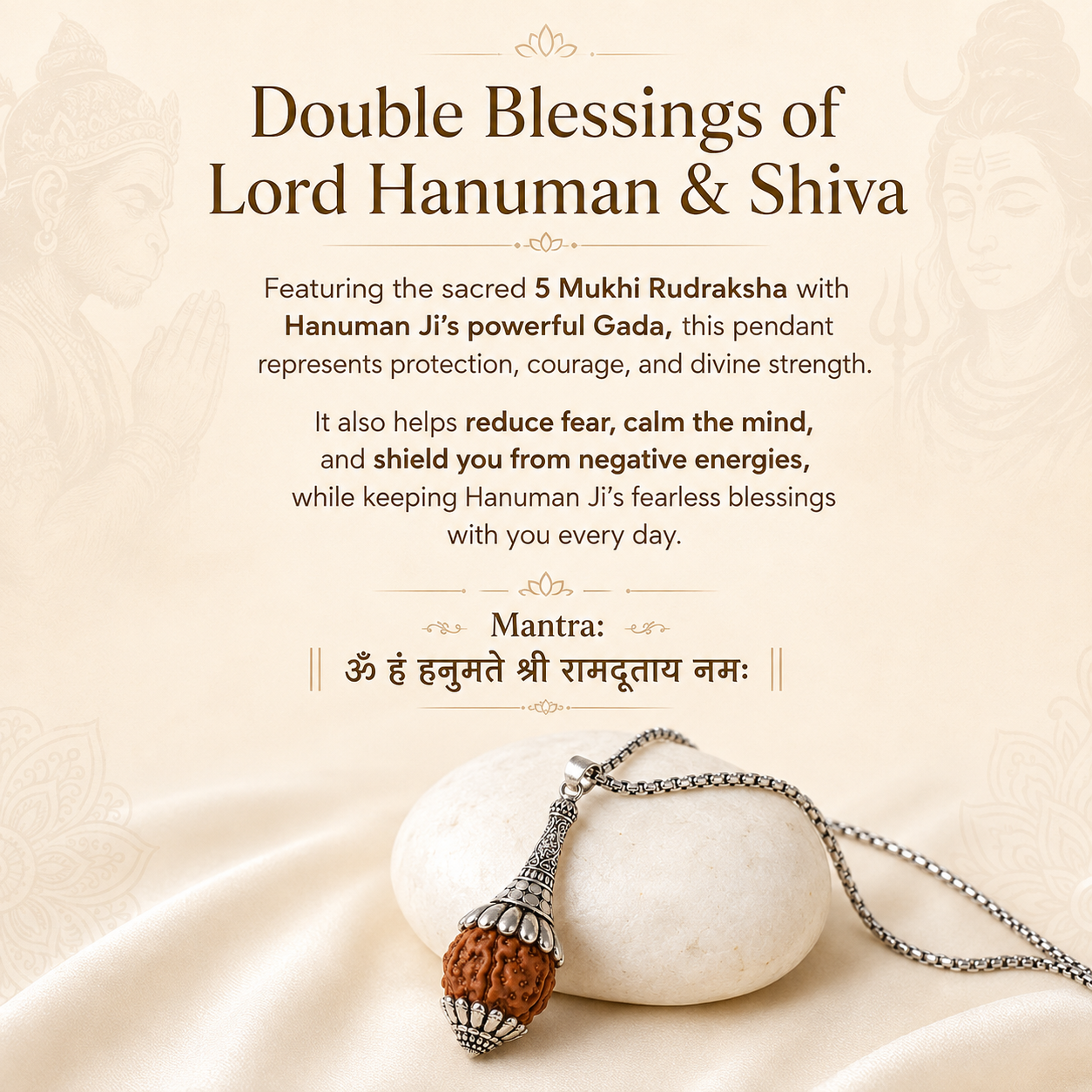 Rudraksha Hanuman Gada Pendant