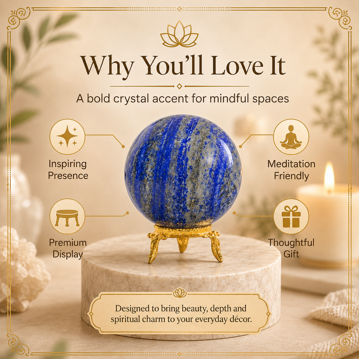 Lapis Lazuli Crystal Ball with Stand – Perfect for Spiritual Wellness