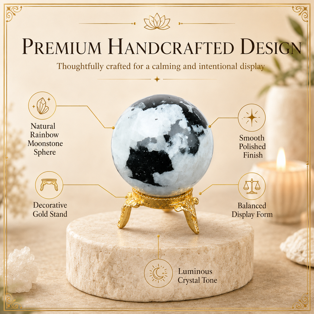Rainbow Moonstone Sphere Crystal Ball Fortune Teller & Scrying Crystal