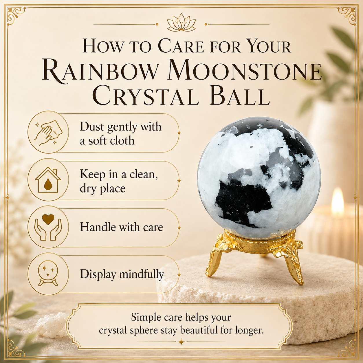 Rainbow Moonstone Sphere Crystal Ball Fortune Teller & Scrying Crystal