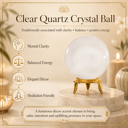 Clear Quartz Crystal Balls For Gazing Along With Sphere Stand Meditation Decor