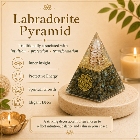 Labrdorite Crystal Pyramid For Meditation With Copper Coil