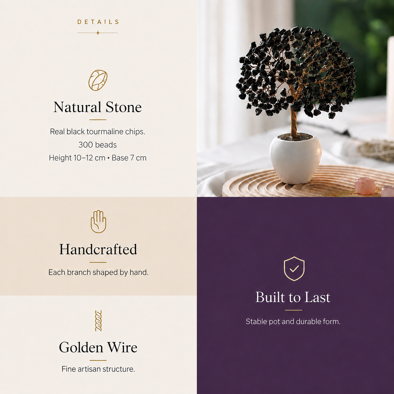 Black Tourmaline Crystal Tree with 300 Natural Stones