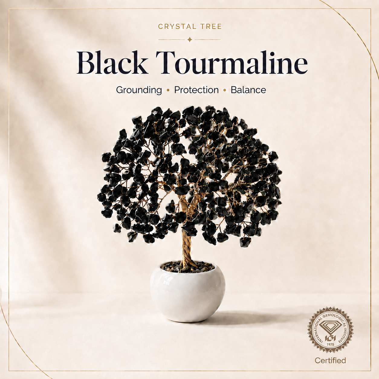Black Tourmaline Crystal Tree with 300 Natural Stones