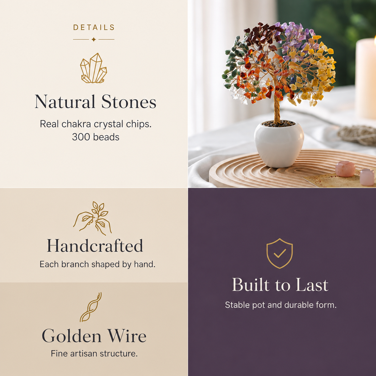 Seven Chakra Crystal Stone Tree - Perfect For Healing and Meditation