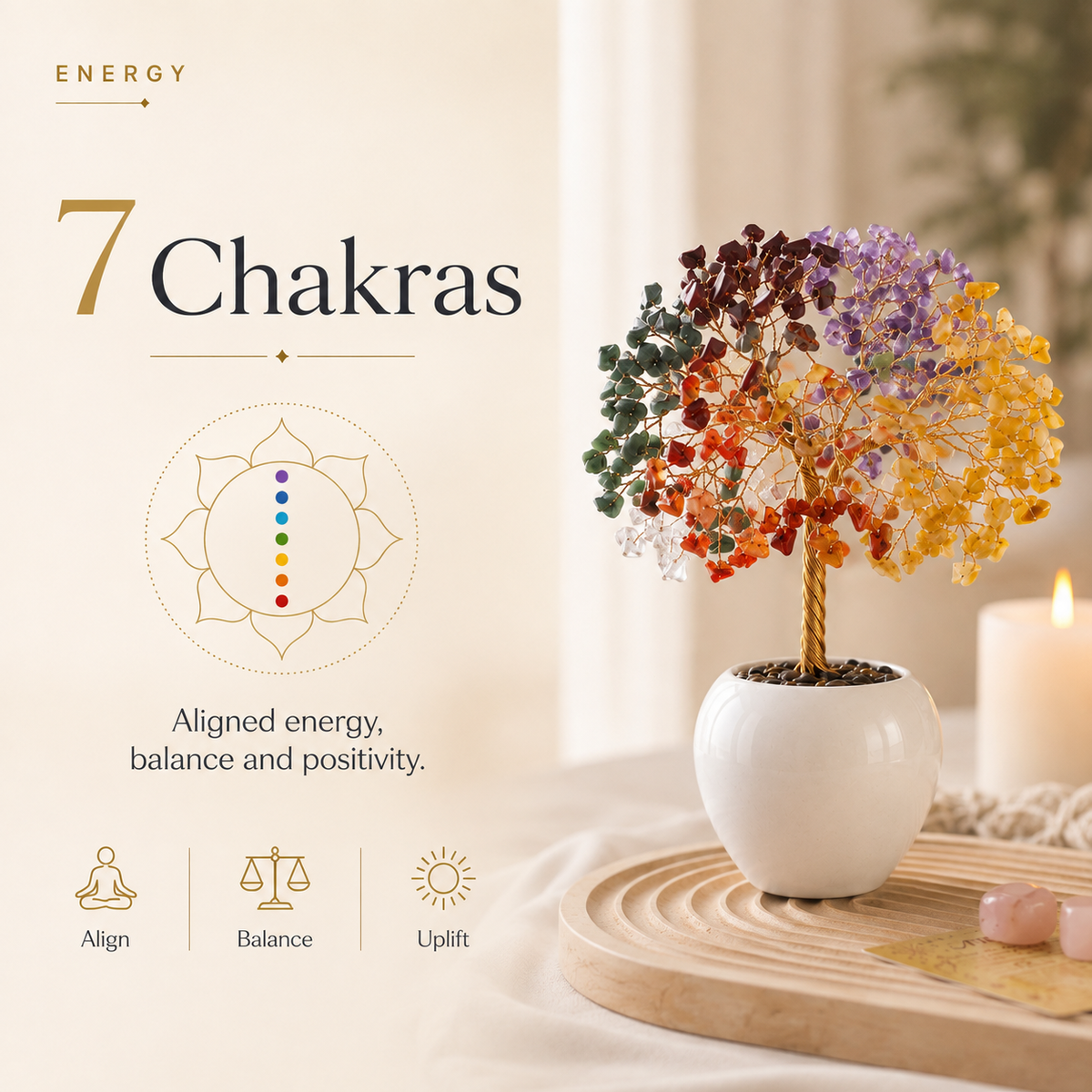 Seven Chakra Crystal Stone Tree - Perfect For Healing and Meditation