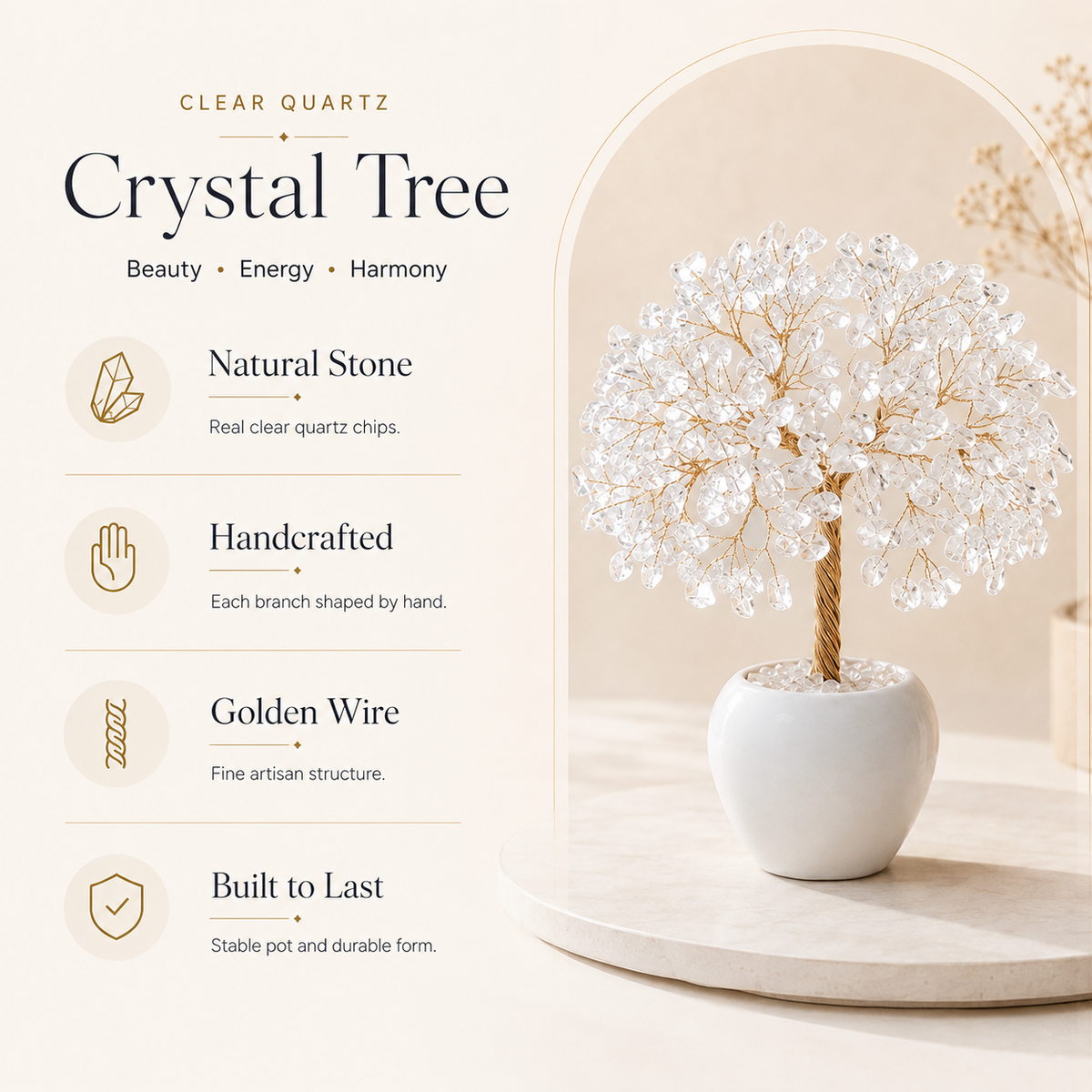 Clear Quartz Crystal Tree for Positive Energy, Healing & Home Decor