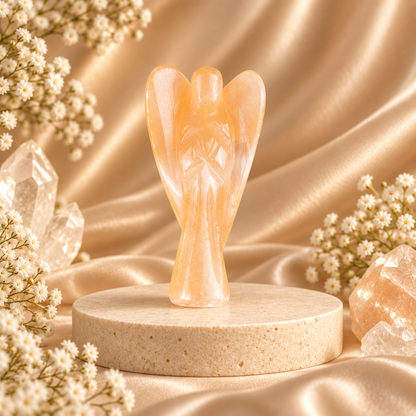 Orange Selenite Angel Figurine for Creativity, Vitality, and Emotional Healing