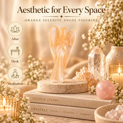 Orange Selenite Angel Figurine for Creativity, Vitality, and Emotional Healing