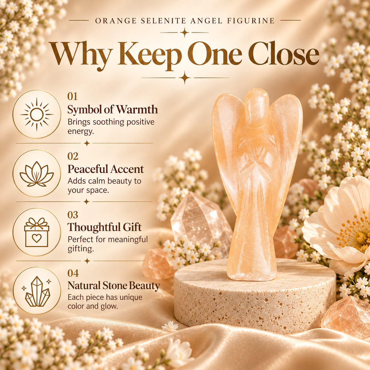 Orange Selenite Angel Figurine for Creativity, Vitality, and Emotional Healing