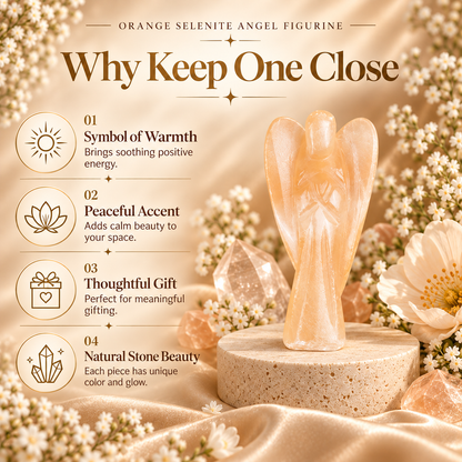 Orange Selenite Angel Figurine for Creativity, Vitality, and Emotional Healing