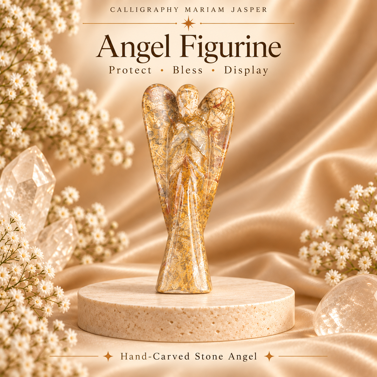 Calligraphy Mariam Jasper Angel Figurine for Positivity, Healing, and Protection