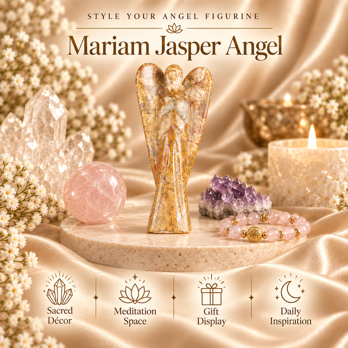 Calligraphy Mariam Jasper Angel Figurine for Positivity, Healing, and Protection