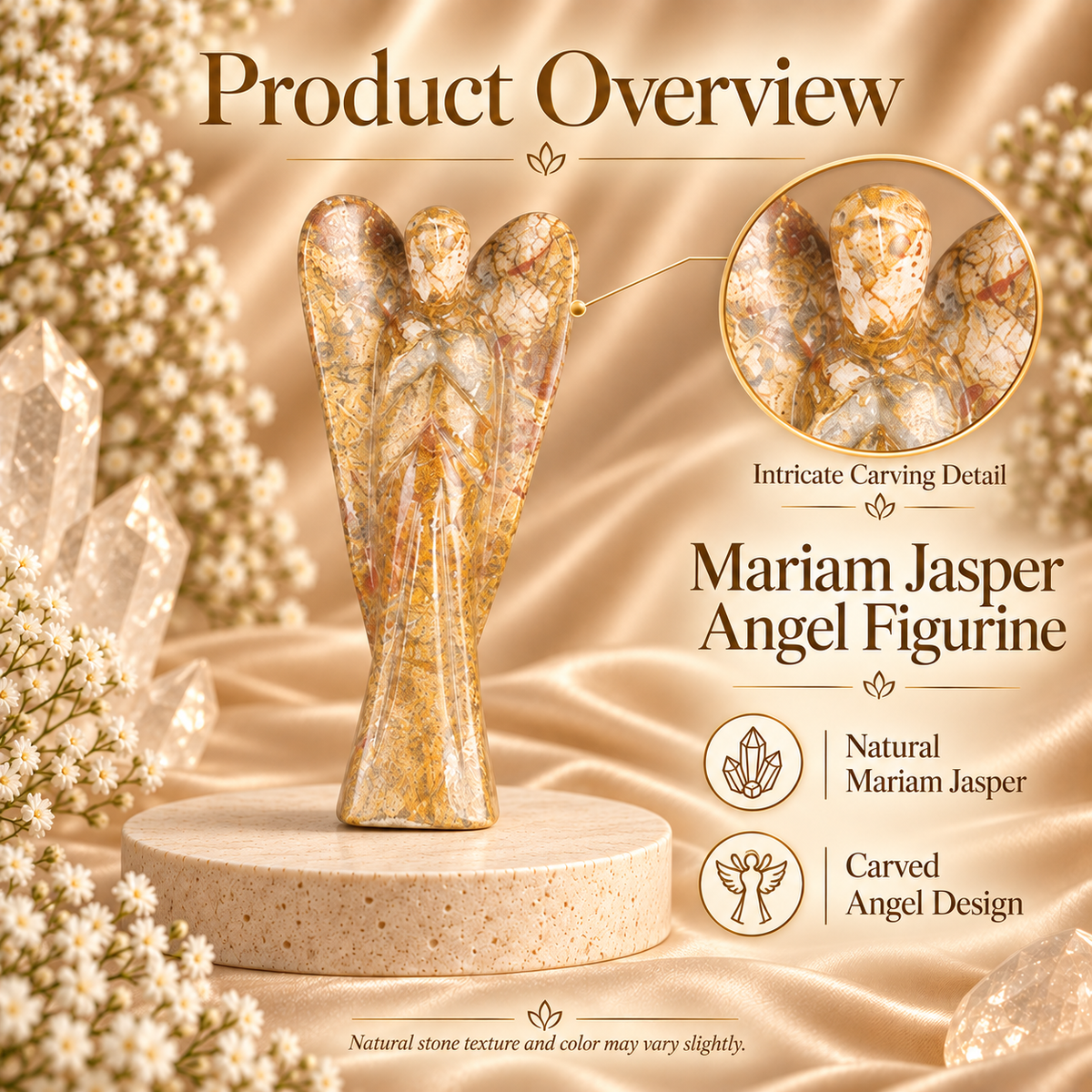 Calligraphy Mariam Jasper Angel Figurine for Positivity, Healing, and Protection